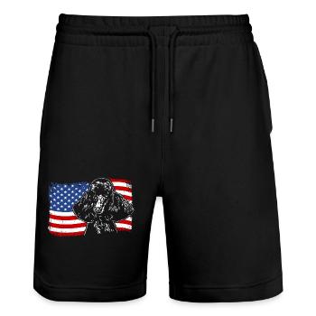 Pudel Amerika Fahne Hund Hunde Wilsigns - Stanley/Stella Unisex Bio Joggingshorts Trainer  - Schwarz - Vorne - Nik (191cm) & Marisol (170cm)