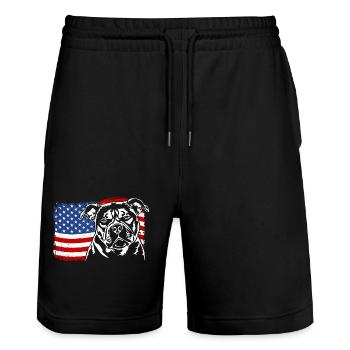 Old English Bulldog America Flag Dogs Wilsigns - Stanley/Stella Trainer Unisex Organic Jogging Shorts - black - Front - Nik (191cm) & Marisol (170cm)