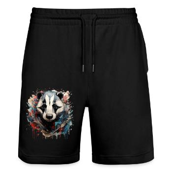 Graffiti Hunter : vibrations du blaireau américain - Short de jogging bio TRAINER Stanley/Stella unisexe - noir - Devant - Nik (191cm) & Marisol (170cm)