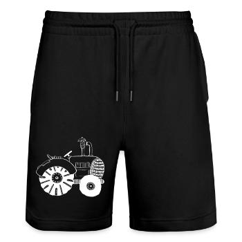 Tracteur Blanc - Tracteur - Tracteurs - Comic - Short de jogging bio TRAINER Stanley/Stella unisexe - noir - Devant - Nik (191cm) & Marisol (170cm)