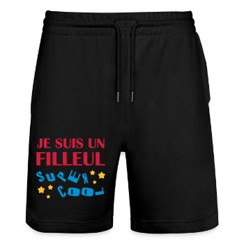 Parrain / Marraine / Filleule / Filleul / Baptême - Short de jogging bio TRAINER Stanley/Stella unisexe - noir - Devant - Nik (191cm) & Marisol (170cm)
