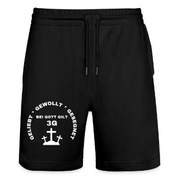 3G Regel geliebt gewollt gesegnet Jesus Christus - Stanley/Stella Unisex Bio Joggingshorts Trainer  - Schwarz - Vorne - Nik (191cm) & Marisol (170cm)