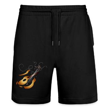 guitare acoustique 3D détruite dans des tons chauds - Short de jogging bio TRAINER Stanley/Stella unisexe - noir - Devant - Nik (191cm) & Marisol (170cm)