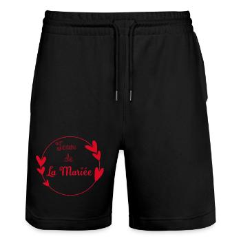 Team de la mariée contour cœurs rouges - Short de jogging bio TRAINER Stanley/Stella unisexe - noir - Devant - Nik (191cm) & Marisol (170cm)