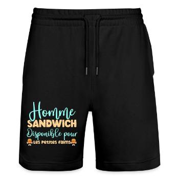 Homme sandwich disponible pour les petites faims - Short de jogging bio TRAINER Stanley/Stella unisexe - noir - Devant - Nik (191cm) & Marisol (170cm)