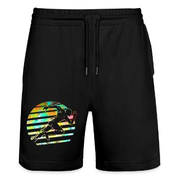 Sprinten / Rennen / Athlet / Laufen / Atheltik - Stanley/Stella Unisex Bio Joggingshorts Trainer  - Schwarz - Vorne - Nik (191cm) & Marisol (170cm)