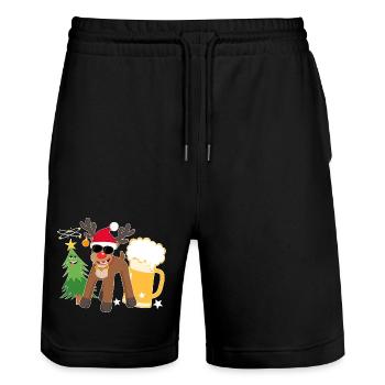 Betrunkenes Rentier mit Bier Weihnachtsbaum Cool - Stanley/Stella Unisex Bio Joggingshorts Trainer  - Schwarz - Vorne - Nik (191cm) & Marisol (170cm)