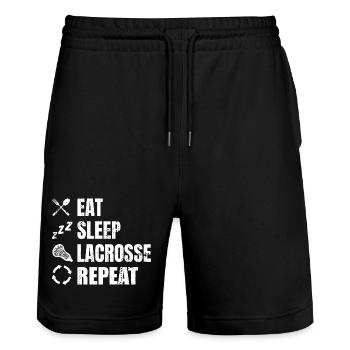 Lacrosse Player Routine - Stanley/Stella Trainer Unisex Organic Jogging Shorts - black - Front - Nik (191cm) & Marisol (170cm)