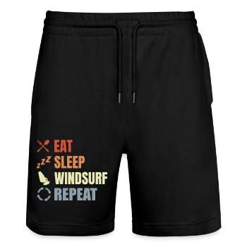 Windsurfer Routine - Stanley/Stella Trainer Unisex Organic Jogging Shorts - black - Front - Nik (191cm) & Marisol (170cm)