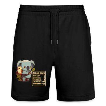 Damage-inflicting cute koala with bird shows - Stanley/Stella Trainer Unisex Organic Jogging Shorts - black - Front - Nik (191cm) & Marisol (170cm)