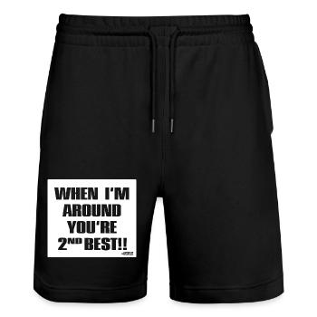 Wenn ich da bin, bist du Zweitbester - Stanley/Stella Unisex Bio Joggingshorts Trainer  - Schwarz - Vorne - Nik (191cm) & Marisol (170cm)