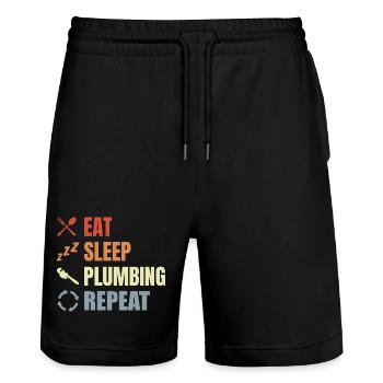 Eat Sleep Plumbing Repeat - Stanley/Stella Trainer Unisex Organic Jogging Shorts - black - Front - Nik (191cm) & Marisol (170cm)