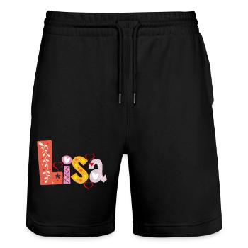 Personalized Lisa Name - Stanley/Stella Trainer Unisex Organic Jogging Shorts - black - Front - Nik (191cm) & Marisol (170cm)