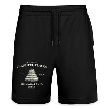 Château de Shimabara, Japon, Beaux Endroits Dessin - Short de jogging bio TRAINER Stanley/Stella unisexe - noir - Devant - Nik (191cm) & Marisol (170cm)