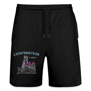 Château de Lichtenstein, Allemagne, dessin à la main - Short de jogging bio TRAINER Stanley/Stella unisexe - noir - Devant - Nik (191cm) & Marisol (170cm)