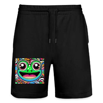 Grenouille Pop Art - Short de jogging bio TRAINER Stanley/Stella unisexe - noir - Devant - Nik (191cm) & Marisol (170cm)