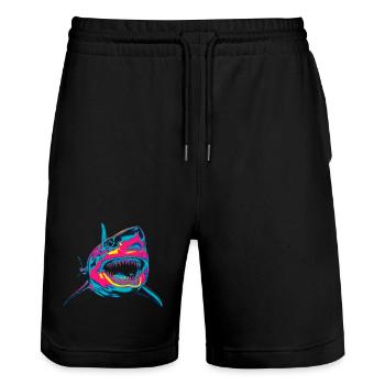 Requin néon Pop Art Couleur Feu - Short de jogging bio TRAINER Stanley/Stella unisexe - noir - Devant - Nik (191cm) & Marisol (170cm)