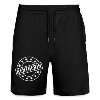 Rentnerin - Stanley/Stella Unisex Bio Joggingshorts Trainer  - Schwarz - Vorne - Nik (191cm) & Marisol (170cm)