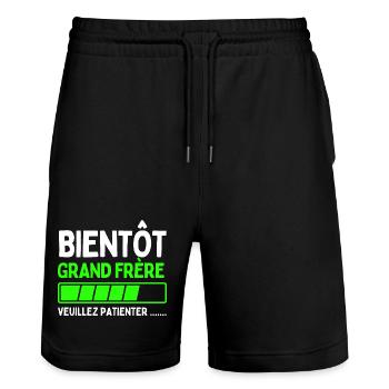 Bientôt grand frère - Short de jogging bio TRAINER Stanley/Stella unisexe - noir - Devant - Nik (191cm) & Marisol (170cm)