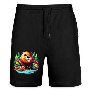 Beaver - Stanley/Stella Trainer Unisex Organic Jogging Shorts - black - Front - Nik (191cm) & Marisol (170cm)