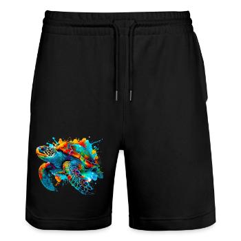 Turtle - Stanley/Stella Trainer Unisex Organic Jogging Shorts - black - Front - Nik (191cm) & Marisol (170cm)