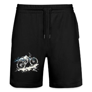 Mountainbiking Illustration - Stanley/Stella Unisex Bio Joggingshorts Trainer  - Schwarz - Vorne - Nik (191cm) & Marisol (170cm)