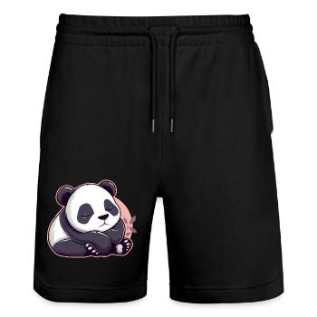 Cute Cartoon of a Sleeping Panda - Adorable design - Stanley/Stella Trainer Unisex Organic Jogging Shorts - black - Front - Nik (191cm) & Marisol (170cm)