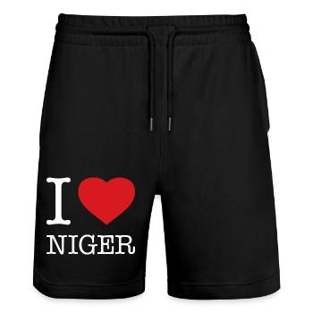I LOVE NIGER - Stanley/Stella Unisex Bio Joggingshorts Trainer  - Schwarz - Vorne - Nik (191cm) & Marisol (170cm)