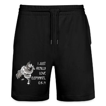 Drolliger Elefant Tiermotiv Wildtier Spruch - Stanley/Stella Unisex Bio Joggingshorts Trainer  - Schwarz - Vorne - Nik (191cm) & Marisol (170cm)