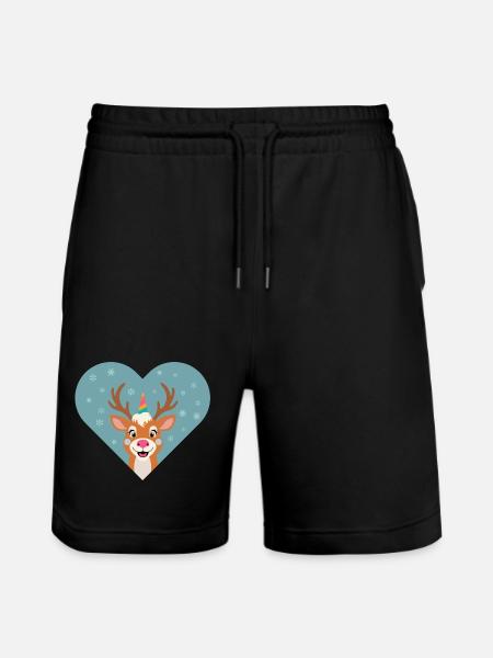 Einhornhirsch im Winterherz - Stanley/Stella Unisex Bio Joggingshorts Trainer - Schwarz