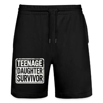 Teenage Daughter Survivor - Conception parentale amusante - Short de jogging bio TRAINER Stanley/Stella unisexe - noir - Devant - Nik (191cm) & Marisol (170cm)