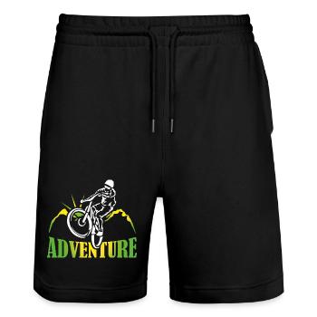Bike Adventure Tours Mountainbike Shirt Geschenk - Stanley/Stella Unisex Bio Joggingshorts Trainer  - Schwarz - Vorne - Nik (191cm) & Marisol (170cm)