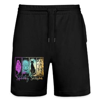 Spooky Season — Ghost & Pumpkin Haunted Vibes - Stanley/Stella Trainer Unisex Organic Jogging Shorts - black - Front - Nik (191cm) & Marisol (170cm)