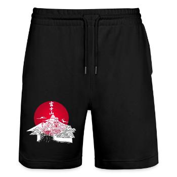 Paysage japonais blanc et soleil rouge - Short de jogging bio TRAINER Stanley/Stella unisexe - noir - Devant - Nik (191cm) & Marisol (170cm)