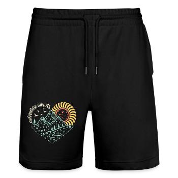 Adventure Awaits – Glowing Night-Hike Vibe - Stanley/Stella Trainer Unisex Organic Jogging Shorts - black - Front - Nik (191cm) & Marisol (170cm)