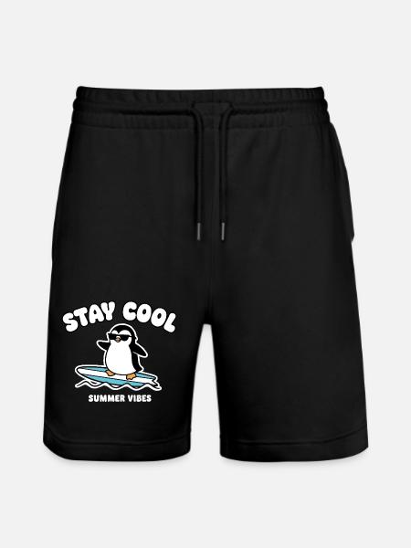 Stay Cool Penguin Surf Summer - Stanley/Stella Trainer Unisex Organic Jogging Shorts - black