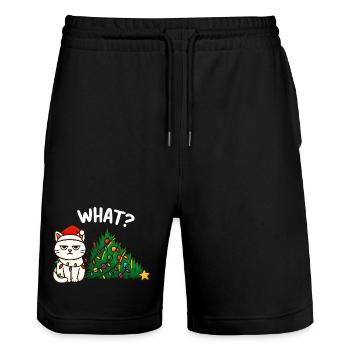 Annyoed Cat Christmas Lights - Stanley/Stella Trainer Unisex Organic Jogging Shorts - black - Front - Nik (191cm) & Marisol (170cm)