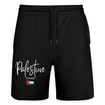 I love Palestine, free Palestine - Stanley/Stella Trainer Unisex Organic Jogging Shorts - black - Front - Nik (191cm) & Marisol (170cm)