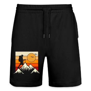 Wandern Wanderer Bergsteiger Geschenk - Stanley/Stella Unisex Bio Joggingshorts Trainer  - Schwarz - Vorne - Nik (191cm) & Marisol (170cm)