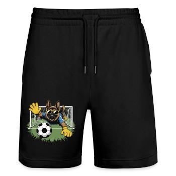 Torwart Hund mit Sonnenbrille - Stanley/Stella Unisex Bio Joggingshorts Trainer  - Schwarz - Vorne - Nik (191cm) & Marisol (170cm)