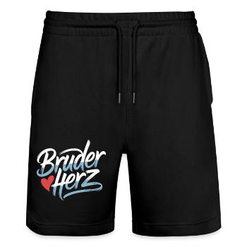 Bruderherz Brüder Großer Bro Spruch Kleiner Bruder - Stanley/Stella Unisex Bio Joggingshorts Trainer  - Schwarz - Vorne - Nik (191cm) & Marisol (170cm)