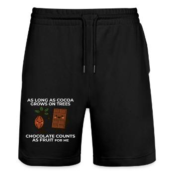 Chocolate is fruit – cocoa humor saying - Stanley/Stella Trainer Unisex Organic Jogging Shorts - black - Front - Nik (191cm) & Marisol (170cm)