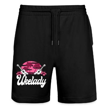 Hawaiian Ukulele Uke Ukelady - Stanley/Stella Trainer Unisex Organic Jogging Shorts - black - Front - Nik (191cm) & Marisol (170cm)