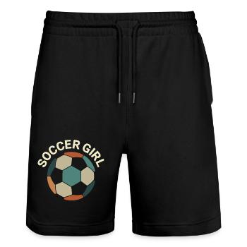 Soccer Girl – Retro Fußball - Stanley/Stella Trainer Unisex Organic Jogging Shorts - black - Front - Nik (191cm) & Marisol (170cm)