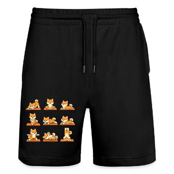 Shiba Inu Yoga Posen Für Hundefans - Stanley/Stella Unisex Bio Joggingshorts Trainer  - Schwarz - Vorne - Nik (191cm) & Marisol (170cm)
