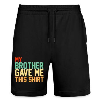 Mein Bruder hat mir dieses Hemd mit Retro-Typografie geschenkt - Stanley/Stella Unisex Bio Joggingshorts Trainer  - Schwarz - Vorne - Nik (191cm) & Marisol (170cm)