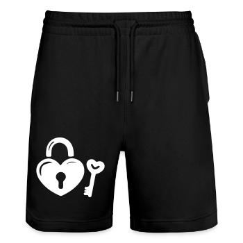 Heart Key - Stanley/Stella Trainer Unisex Organic Jogging Shorts - black - Front - Nik (191cm) & Marisol (170cm)
