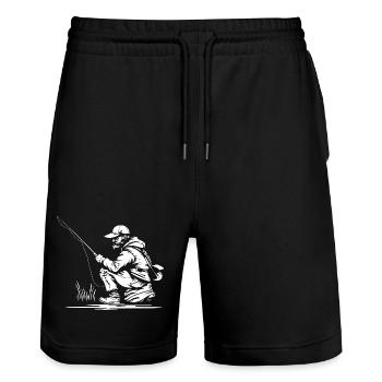 Angler Drawing - Stanley/Stella Trainer Unisex Organic Jogging Shorts - black - Front - Nik (191cm) & Marisol (170cm)