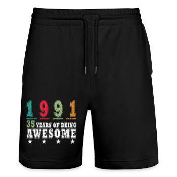 35TH BIRTHDAY ORIGINAL 1991 - Stanley/Stella Trainer Unisex Organic Jogging Shorts - black - Front - Nik (191cm) & Marisol (170cm)