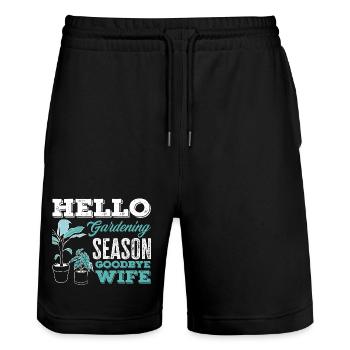 Gartensaison Auf Wiedersehen Ehefrau - Stanley/Stella Unisex Bio Joggingshorts Trainer  - Schwarz - Vorne - Nik (191cm) & Marisol (170cm)